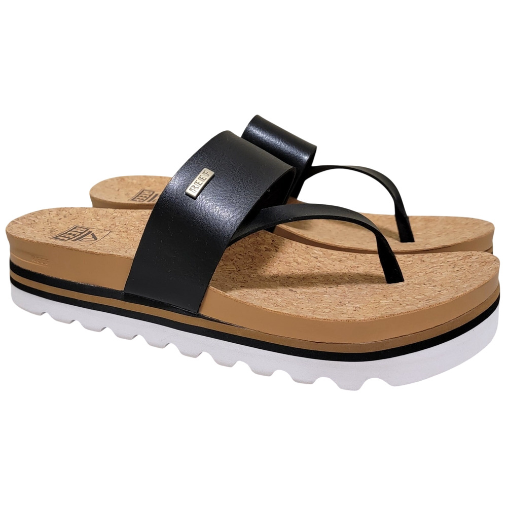 Reef Women Cushion Sol Hi Platform Flip Flop Thong Sandals Size US 9 Black Tan